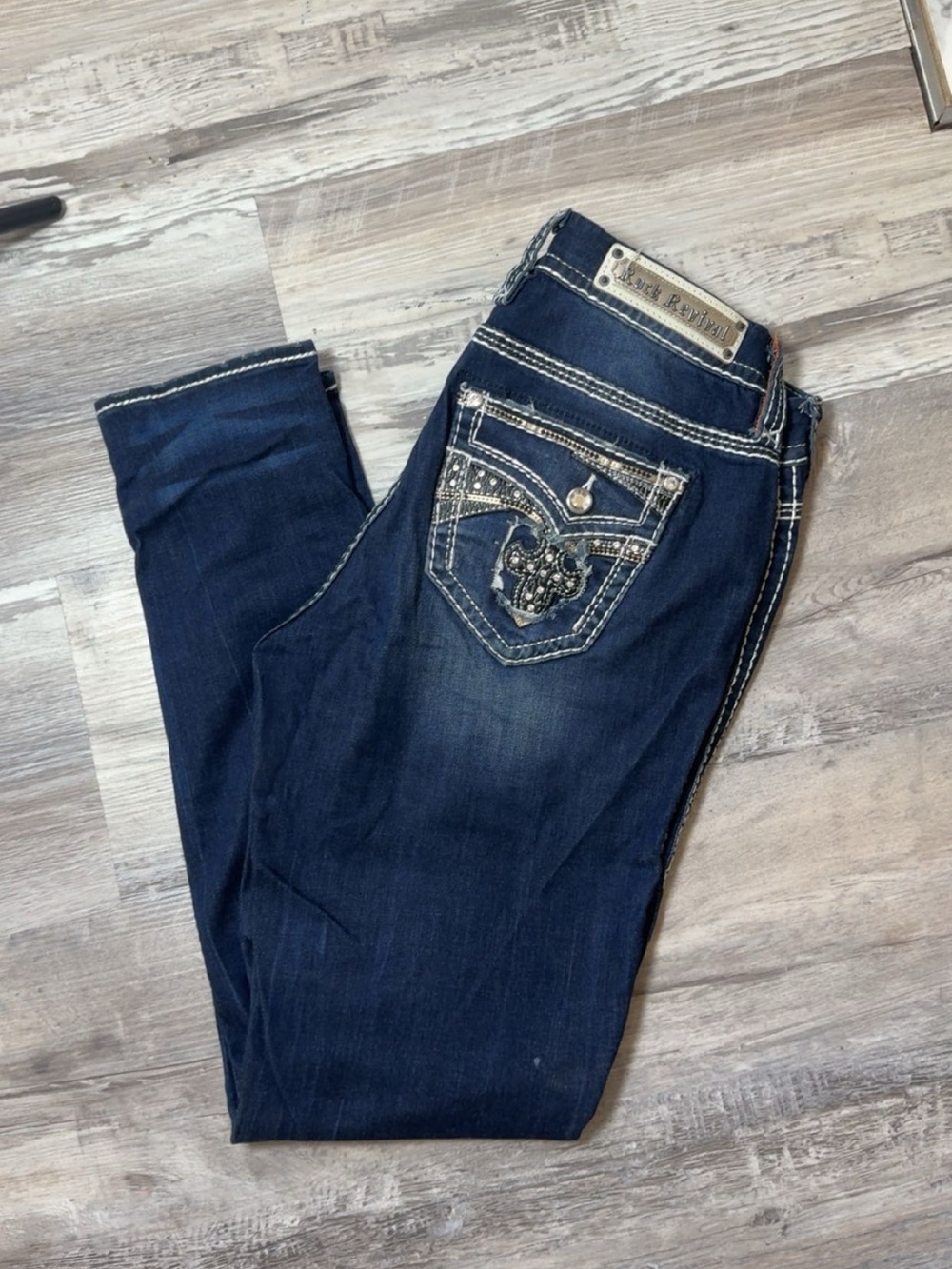 Dark Blue Embellished Skinny Jeans